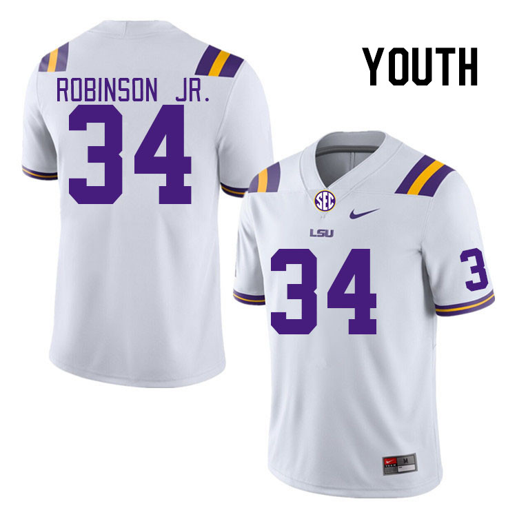 Youth #34 Ryan Robinson Jr. LSU Tigers College Football Jerseys Stitched-White